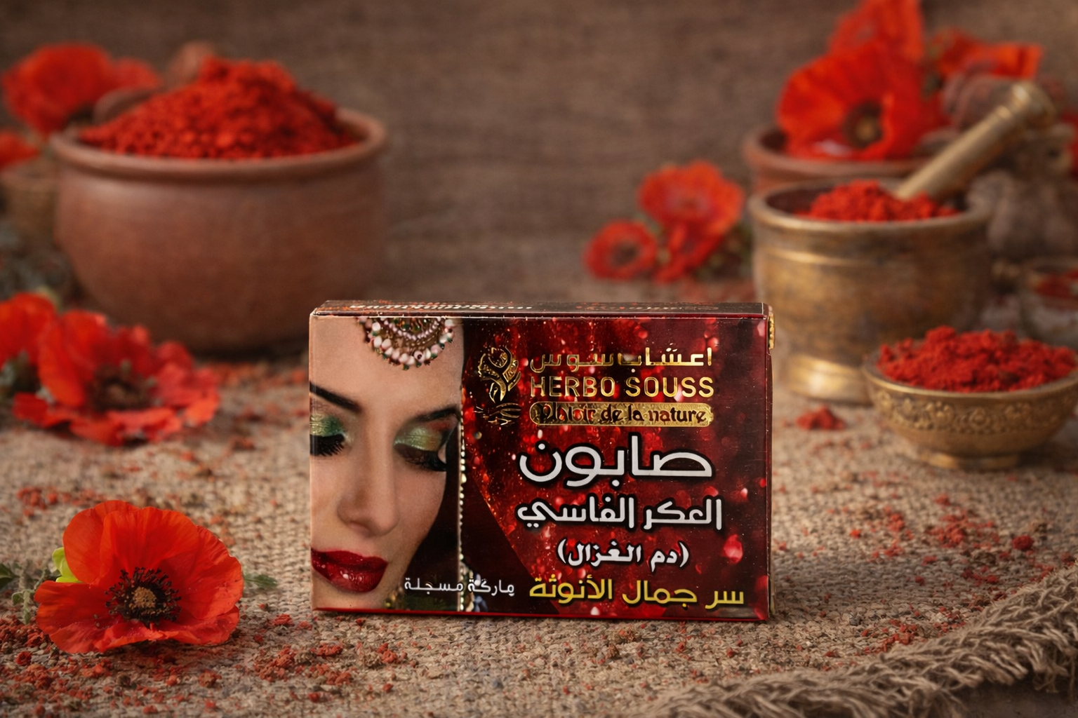 Savon traditionnel d Ocre rouge de Fès & poudre de coquelicot 70g