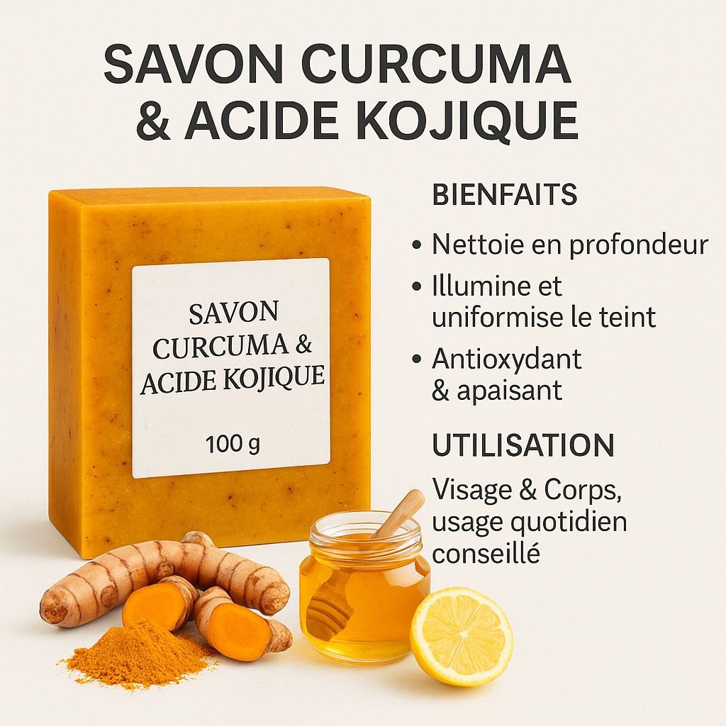 Savon Kojic & Curcuma – Nettoyant Solide Visage & Corps (100 g)